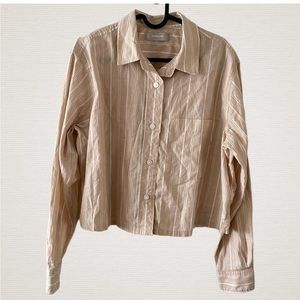 Everlane | Cropped Button Down Stripe Long Sleeve Shirt in Tan/White, Small